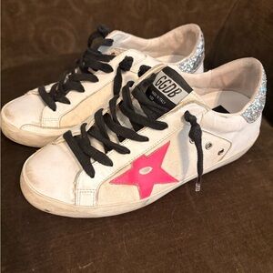 Golden Goose White and Pink Star Sneakers
